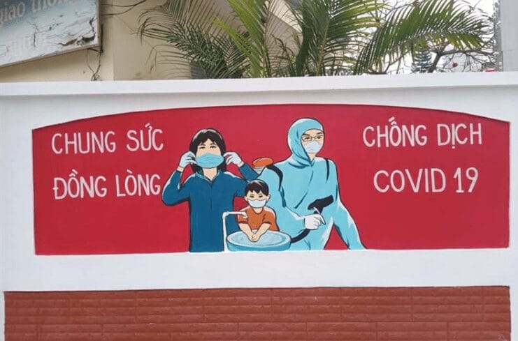 vẽ tranh tường mầm non ý cổ động chống covit