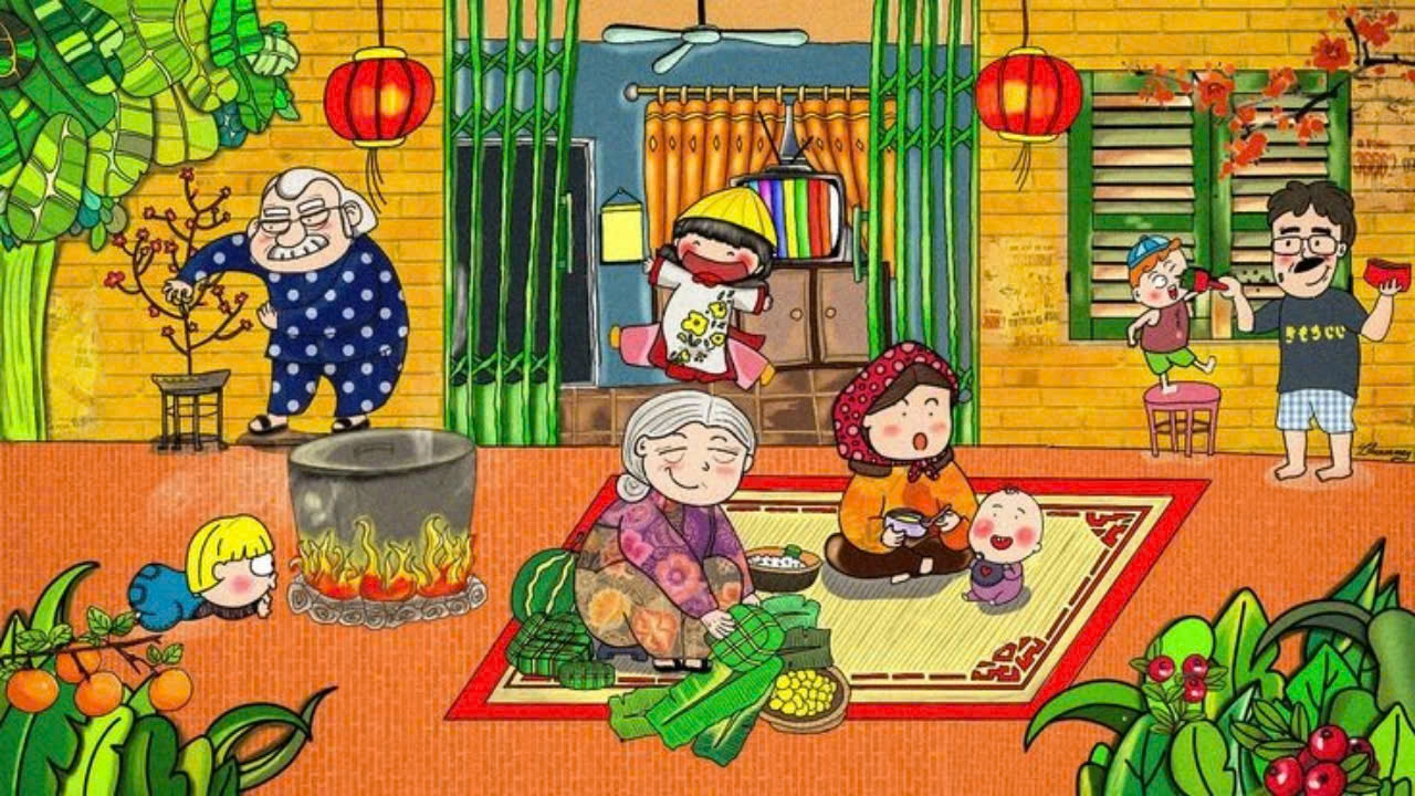 tranh gói bánh trưng ngày tết tranh gói bánh trưng ngày tết