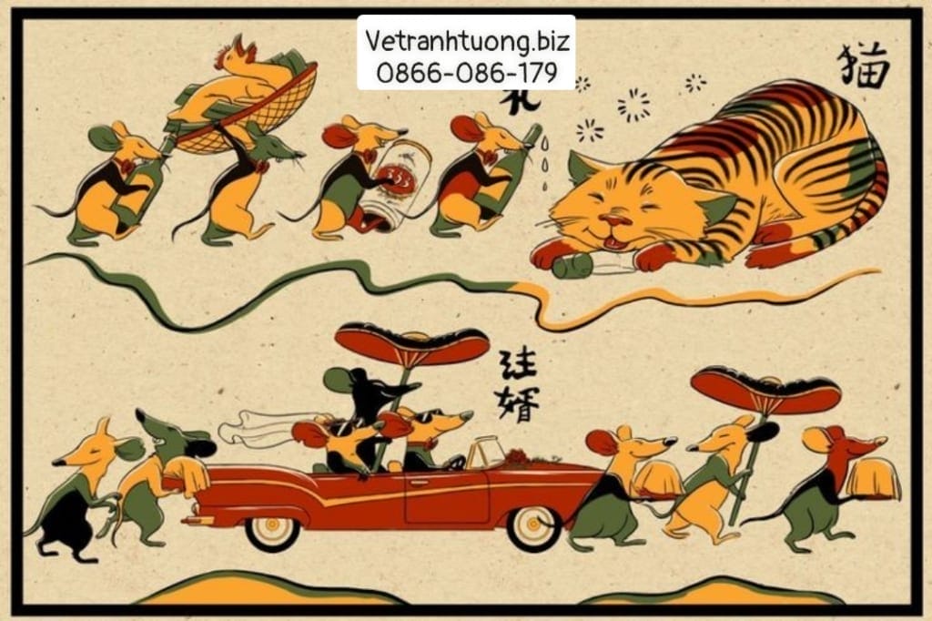 mẫu tranh đông hồ đám cưới chuột